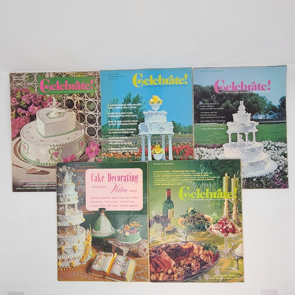 VALUE BUNDLE: 5 Wilton Celebrate Magazine Lot Cake Decorating 1973- 1974 Vintage